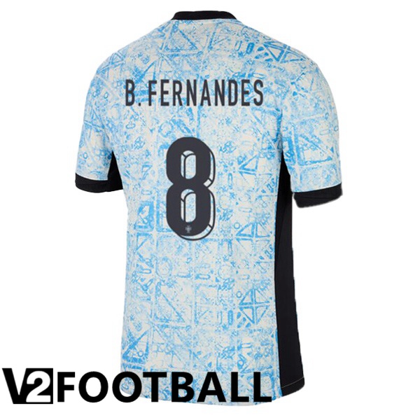 Portugal (B. FERNANDES 8) Away Soccer Shirt Blue White UEFA Euro 2024