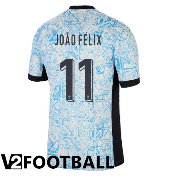 Portugal (JOÃO FÉLIX 11) Away Soccer Shirt Blue White UEFA Euro 2024