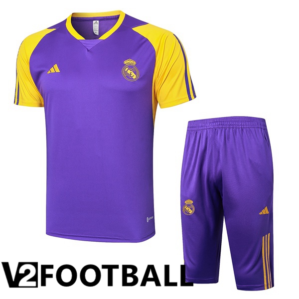 Real Madrid kit Training T Shirt + Shorts Purple 2024/2025
