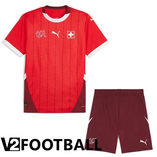 Swiss Kids Home Soccer Shirt Red UEFA Euro 2024