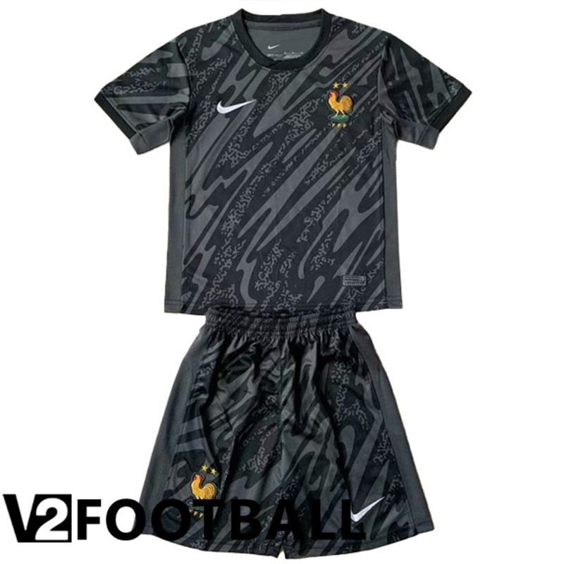 France Kids Goalkeeper Soccer Shirt Black 2024/2025