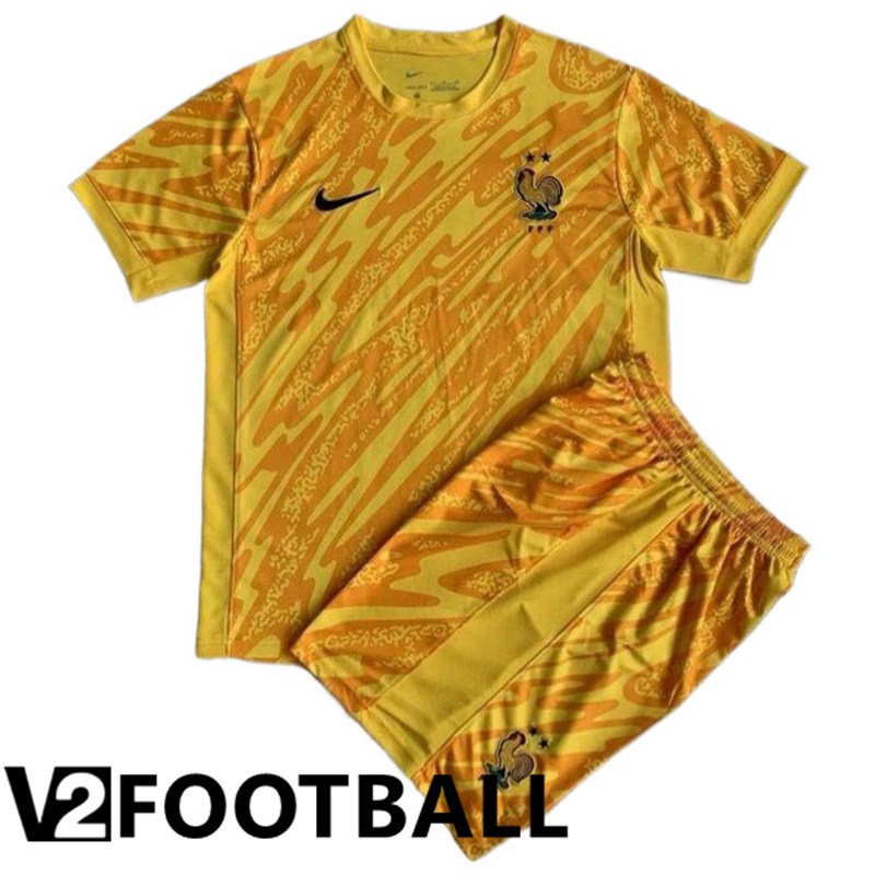 France Kids Goalkeeper Soccer Shirt Yellow 2024/2025