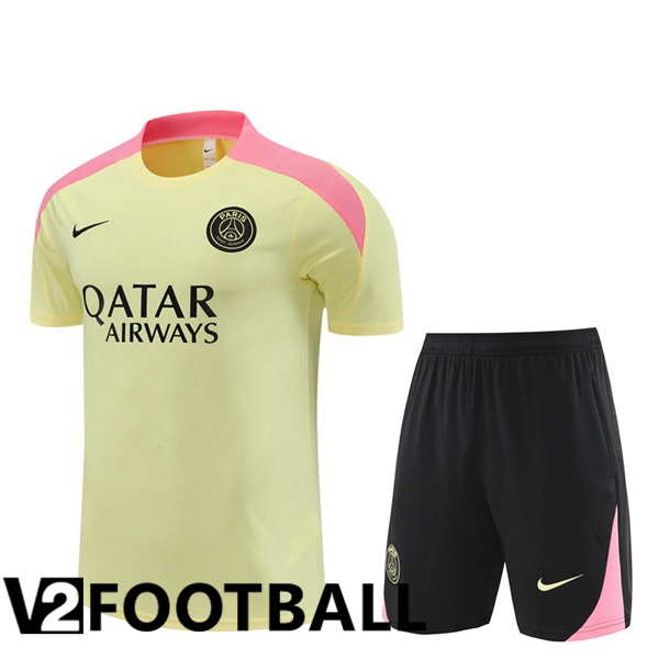 Paris PSG kit Training T Shirt + Shorts Yellow 2024/2025