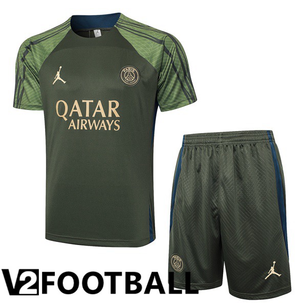Paris PSG kit Training T Shirt + Shorts Green 2024/2025
