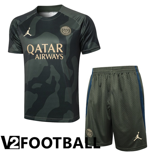 Paris PSG kit Training T Shirt + Shorts Green 2024/2025