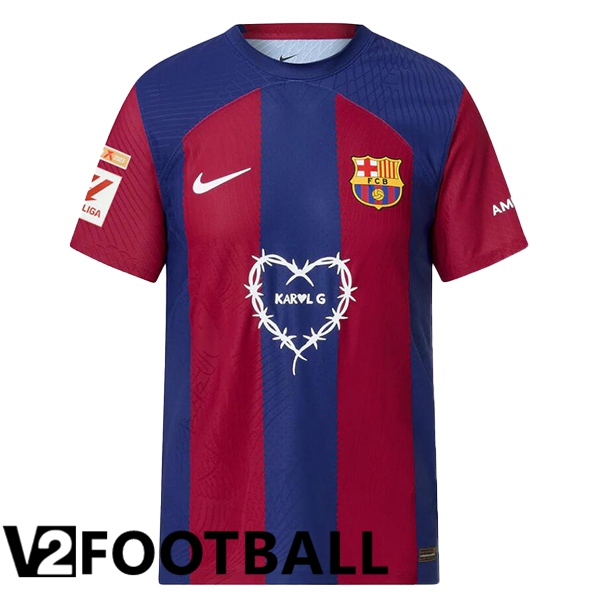 FC Barcelona Soccer Shirt Karol G Special Edition Blue Red 2023/2024