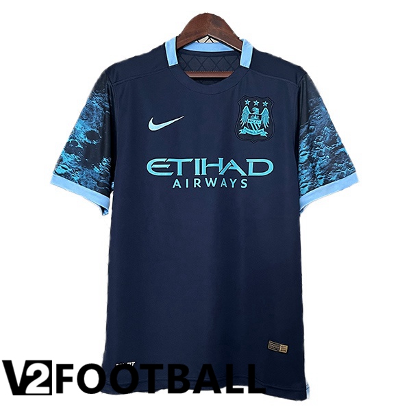 Manchester City Retro Away Soccer Shirt Blue Royal 2015-2016