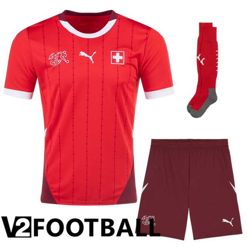 Swiss Home Soccer Shirt (Shorts + Socks) Kit UEFA Euro 2024