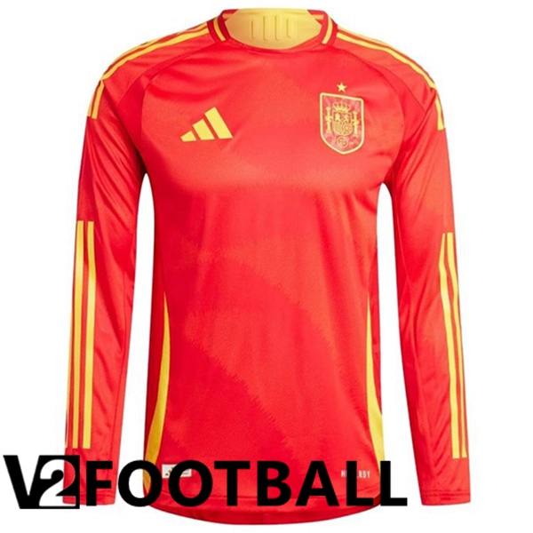 Spain Home Soccer Shirt Long Sleeve UEFA Euro 2024