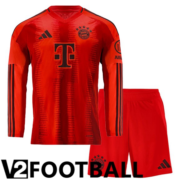 Bayern Munich Kids Home Soccer Shirt Long Sleeve Red 2024/2025