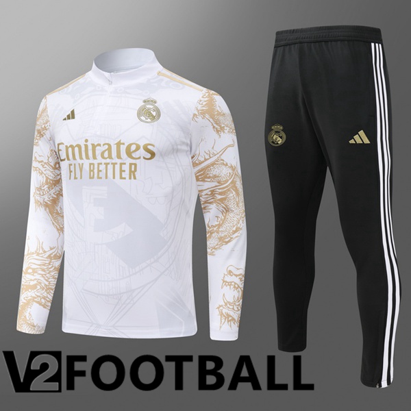 Real Madrid Kids kit Training TracksuitWhite Yellow 2024/2025