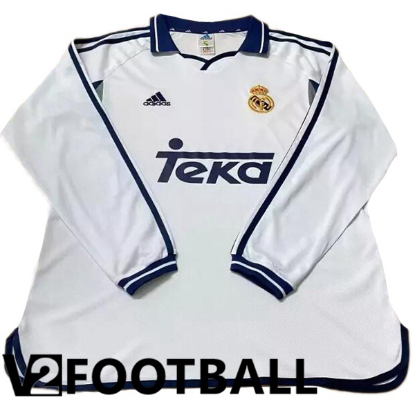 Real Madrid Retro Home Soccer Shirt Long Sleeve White 2000-2001