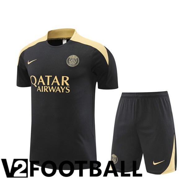 Paris PSG kit Training T Shirt + Shorts Black 2024/2025