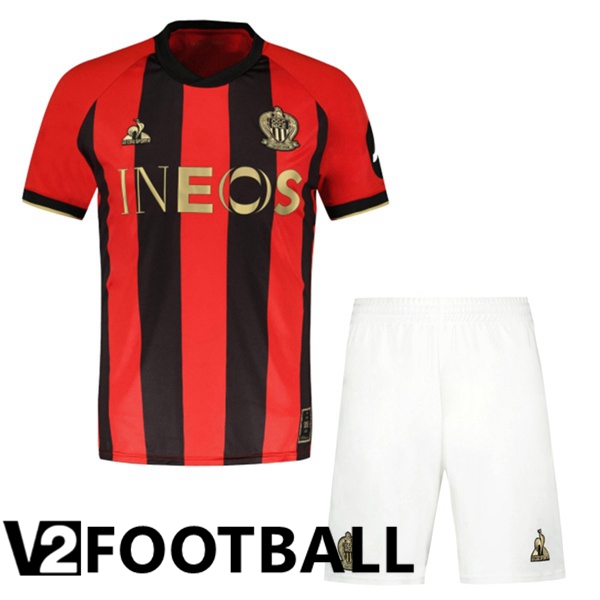 OGC Nice Kids Home Soccer Shirt Red Black 2024/2025
