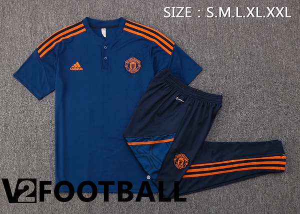 Manchester United Polo Shirts + Pants Royal Blue 2022/2023