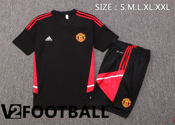 Manchester United Training T Shirt + Shorts Black 2022/2023