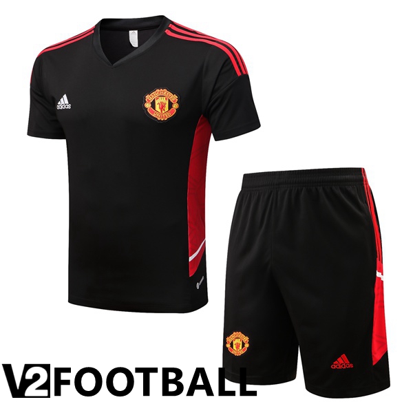 Manchester United Training T Shirt + Shorts Black 2022/2023