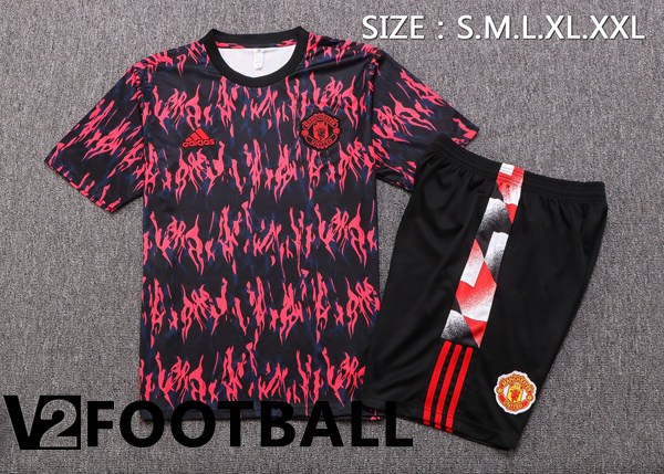 Manchester United Training T Shirt + Shorts Red Black 2022/2023