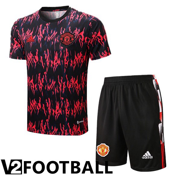 Manchester United Training T Shirt + Shorts Red Black 2022/2023