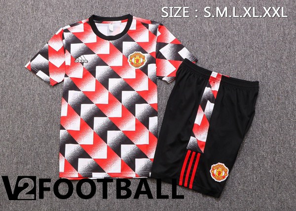 Manchester United Training T Shirt + Shorts Red Black 2022/2023