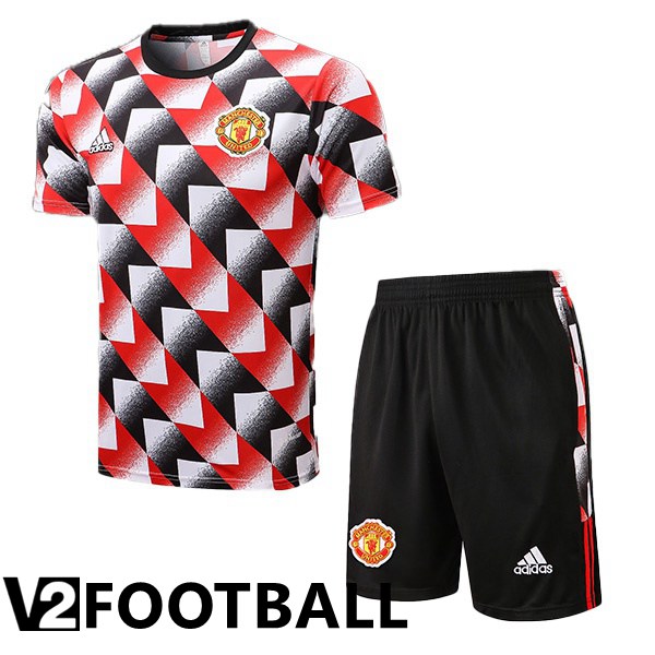 Manchester United Training T Shirt + Shorts Red Black 2022/2023