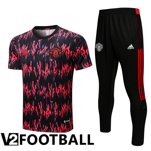 Manchester United Training T Shirt + Pants Red Black 2022/2023