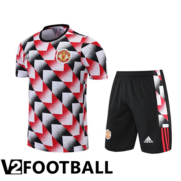 Manchester United Training T Shirt + Shorts Red Black 2022/2023