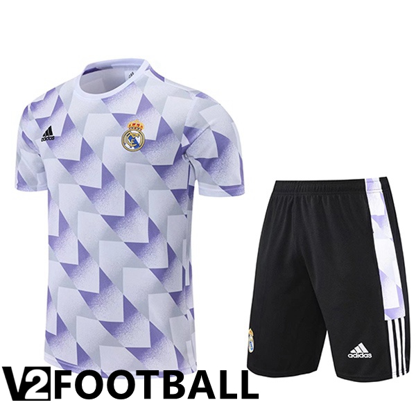 Real Madrid Training T Shirt + Shorts White Purple 2022/2023