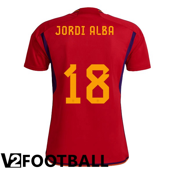 Spain (JORDI ALBA 18) Home Shirts Red World Cup 2022