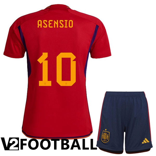 Spain (ASENSIO 10) Kids Home Shirts Red World Cup 2022