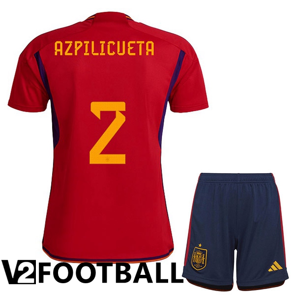 Spain (AZPILICUETA 2) Kids Home Shirts Red World Cup 2022