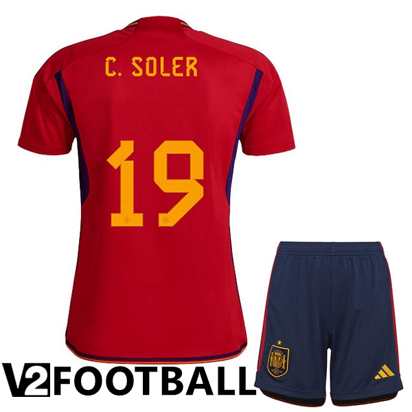 Spain (C. SOLER 19) Kids Home Shirts Red World Cup 2022