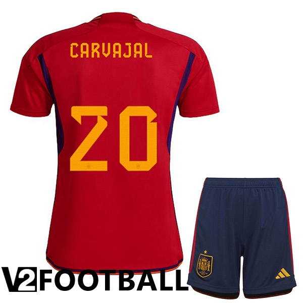 Spain (CARVAJAL 20) Kids Home Shirts Red World Cup 2022