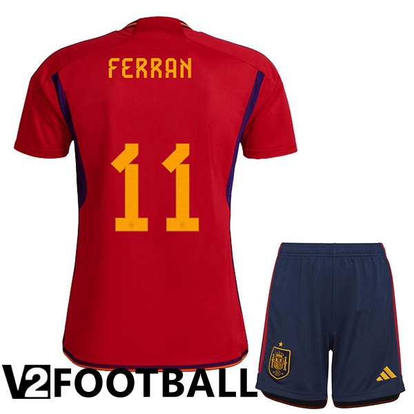 Spain (FERRAN 11) Kids Home Shirts Red World Cup 2022