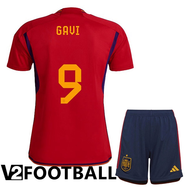Spain (GAVI 9) Kids Home Shirts Red World Cup 2022