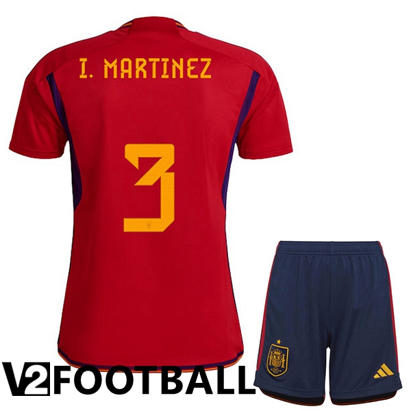 Spain (I. MARTINEZ 3) Kids Home Shirts Red World Cup 2022
