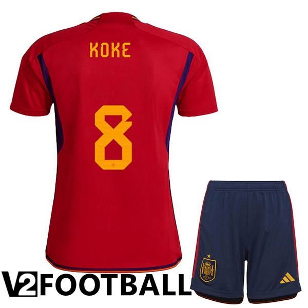 Spain (KOKE 8) Kids Home Shirts Red World Cup 2022