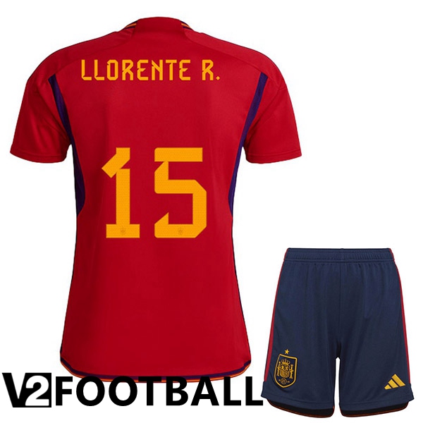 Spain (LLORENTE R. 15) Kids Home Shirts Red World Cup 2022