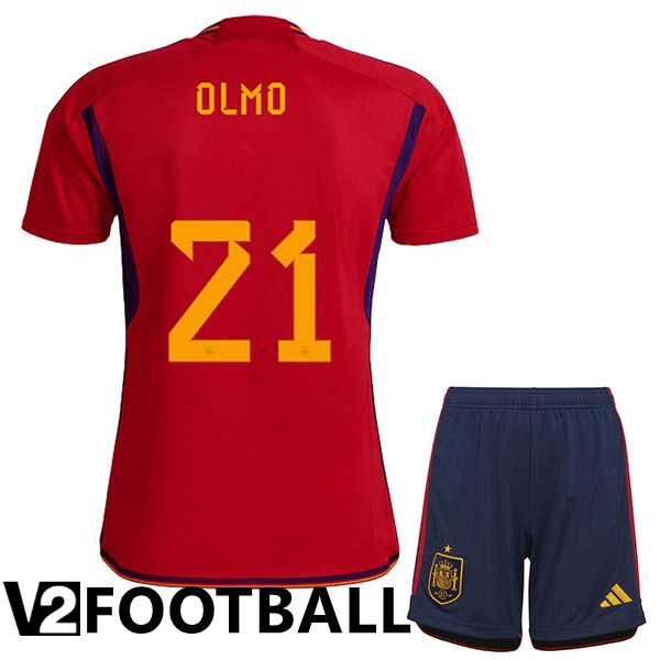 Spain (OLMO 21) Kids Home Shirts Red World Cup 2022