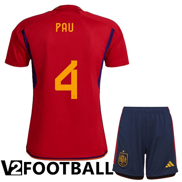 Spain (PAU 4) Kids Home Shirts Red World Cup 2022