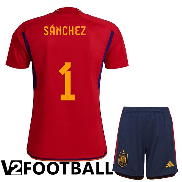 Spain (S脕NCHEZ 1) Kids Home Shirts Red World Cup 2022