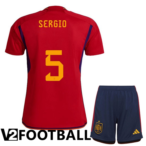 Spain (SERGIO 5) Kids Home Shirts Red World Cup 2022