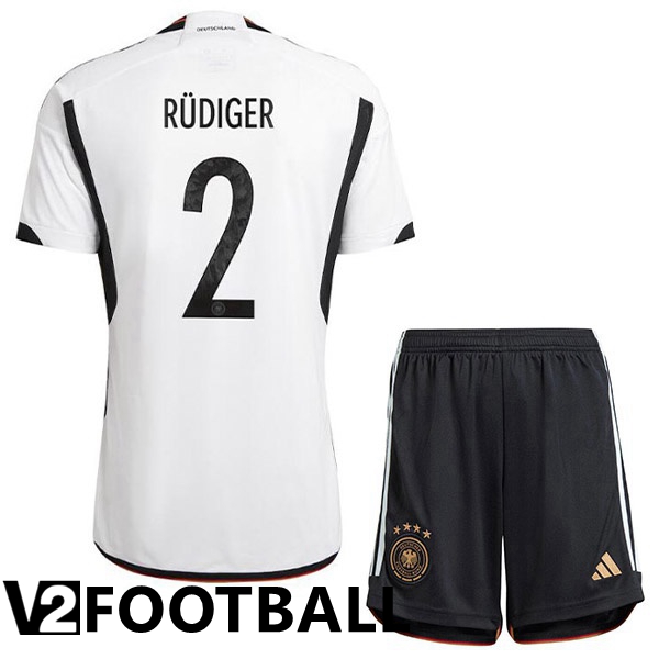 Germany (R脺DIGER 2) Kids Home Shirts Black White World Cup 2022