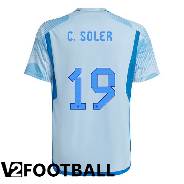 Spain (C. SOLER 19) Away Shirts Blue White World Cup 2022