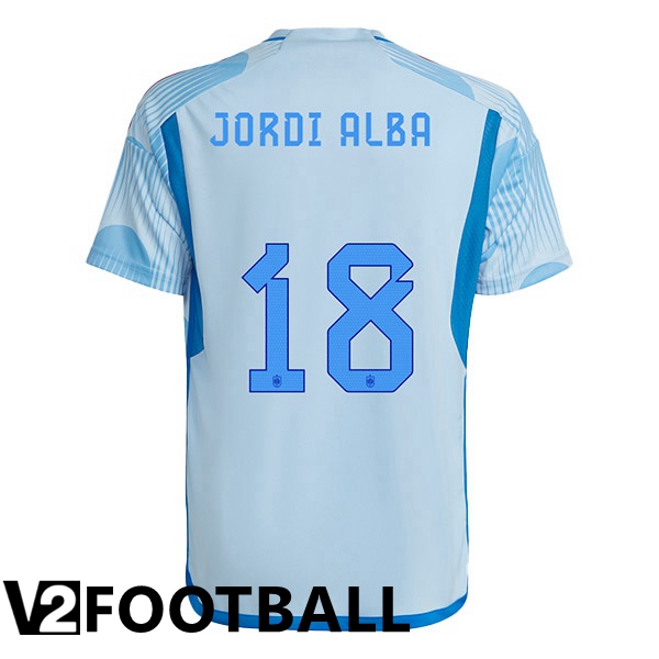 Spain (JORDI ALBA 18) Away Shirts Blue White World Cup 2022