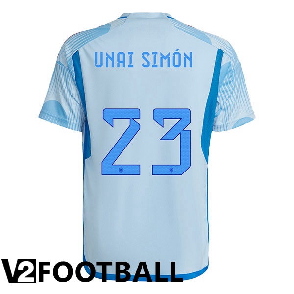 Spain (UNAI SIM脫N 23) Away Shirts Blue White World Cup 2022