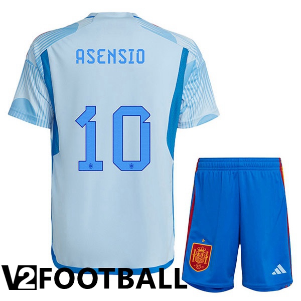 Spain (ASENSIO 10) Kids Away Shirts Blue White World Cup 2022