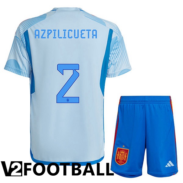 Spain (AZPILICUETA 2) Kids Away Shirts Blue White World Cup 2022