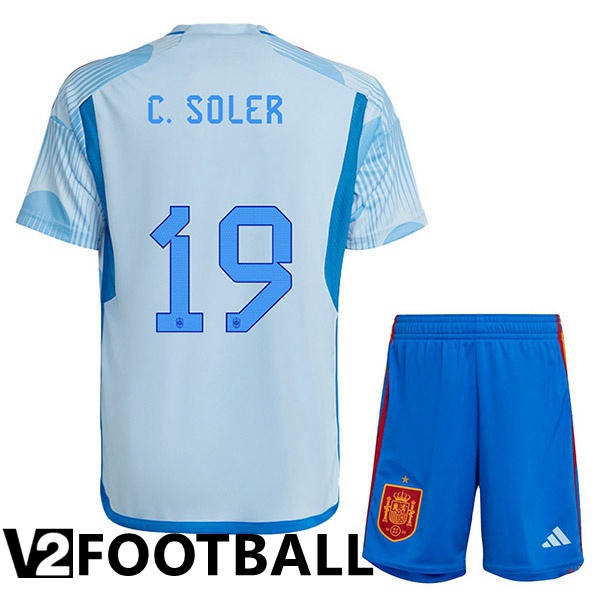 Spain (C. SOLER 19) Kids Away Shirts Blue White World Cup 2022