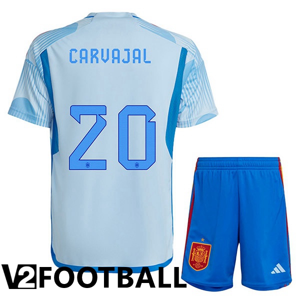 Spain (CARVAJAL 20) Kids Away Shirts Blue White World Cup 2022